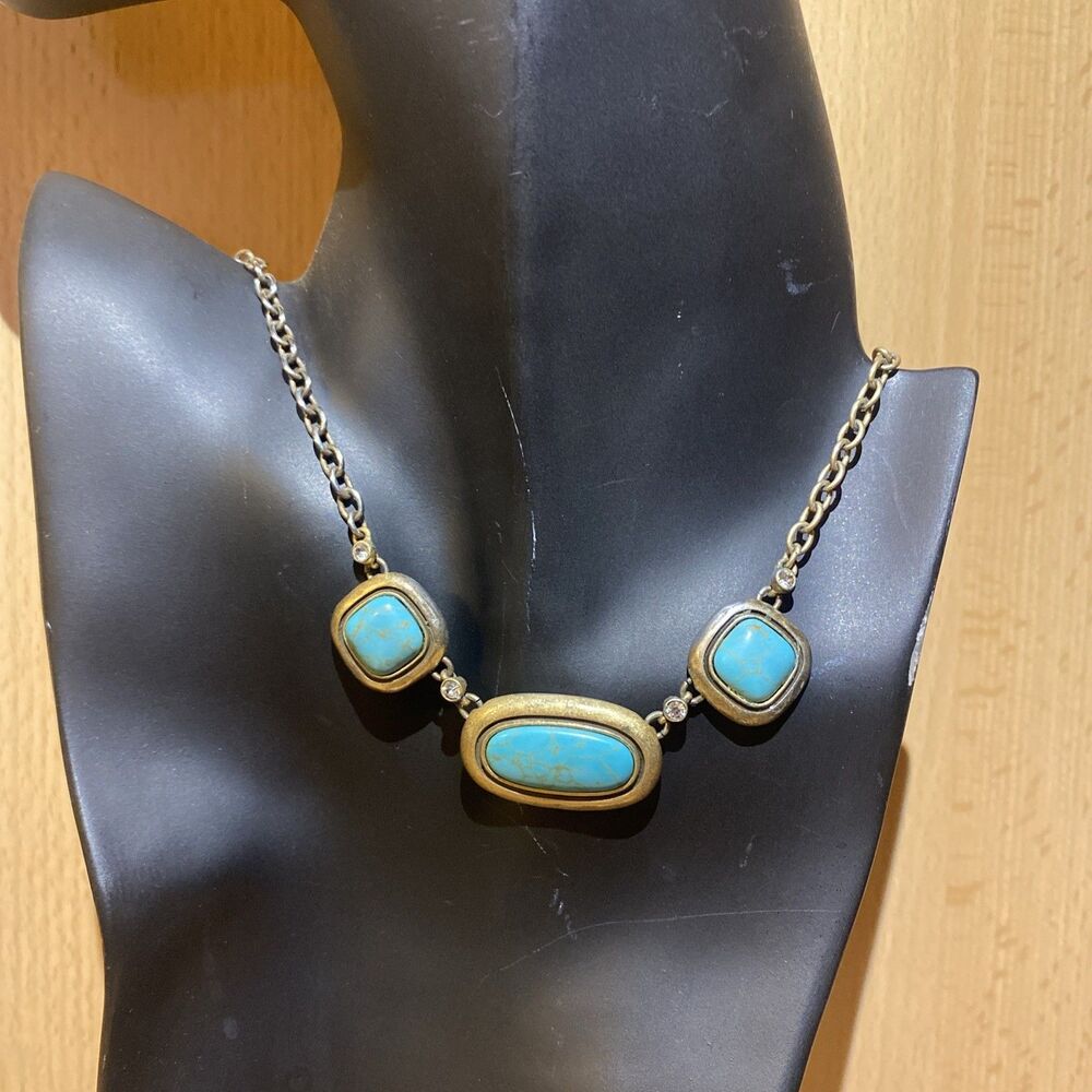 RALPH LAUREN Turquoise Gold Tone Rhinestone Accent Pendant Necklace